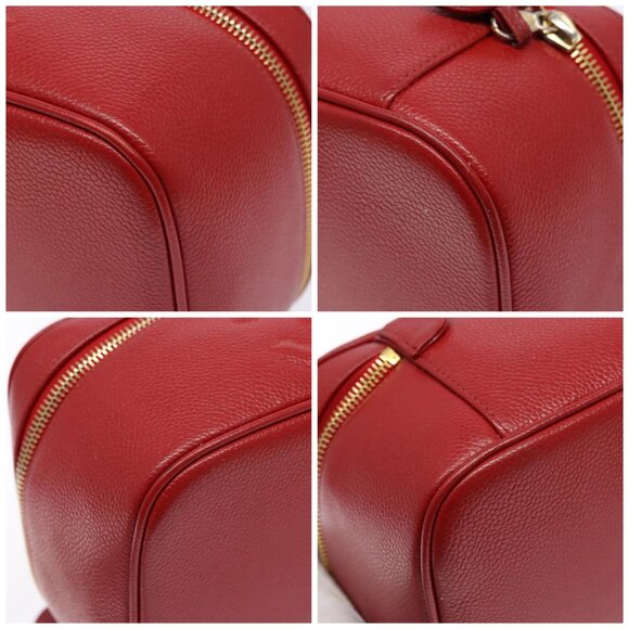 CHANEL Vanity COCO Mark Cosmetic Pouch Grained Calf Skin Red Gold CC Auth 141426 - Picture 16 of 16